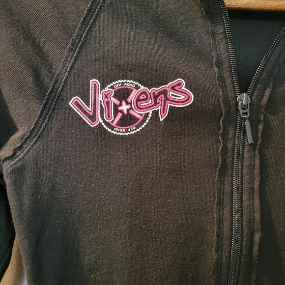 Off-Road Vixens Girls Get Dirty Too Long Sleeve Black/Pink Zip Up Girls Size L - Picture 2 of 4